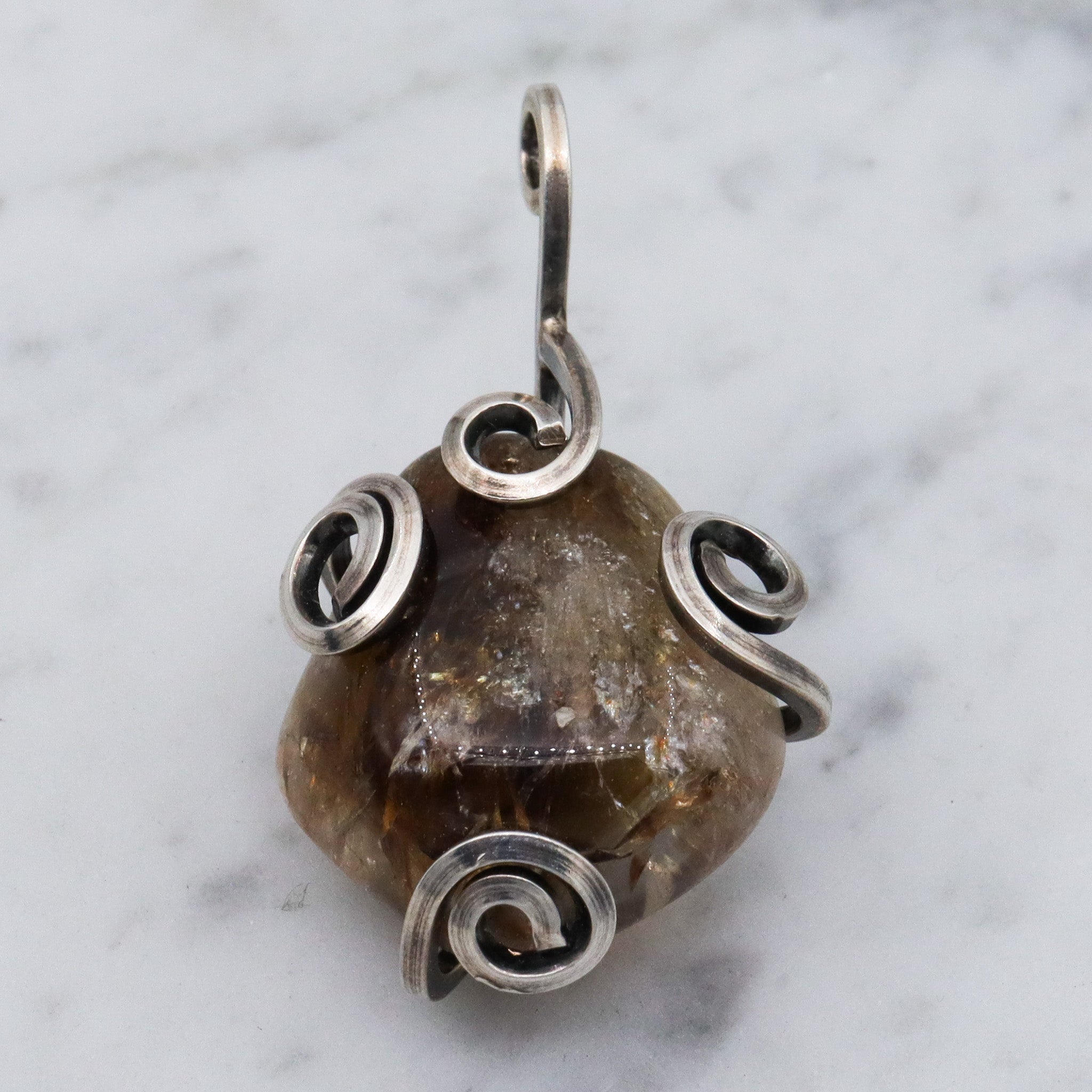 Vintage handmade sterling silver wrapped quartz pendant